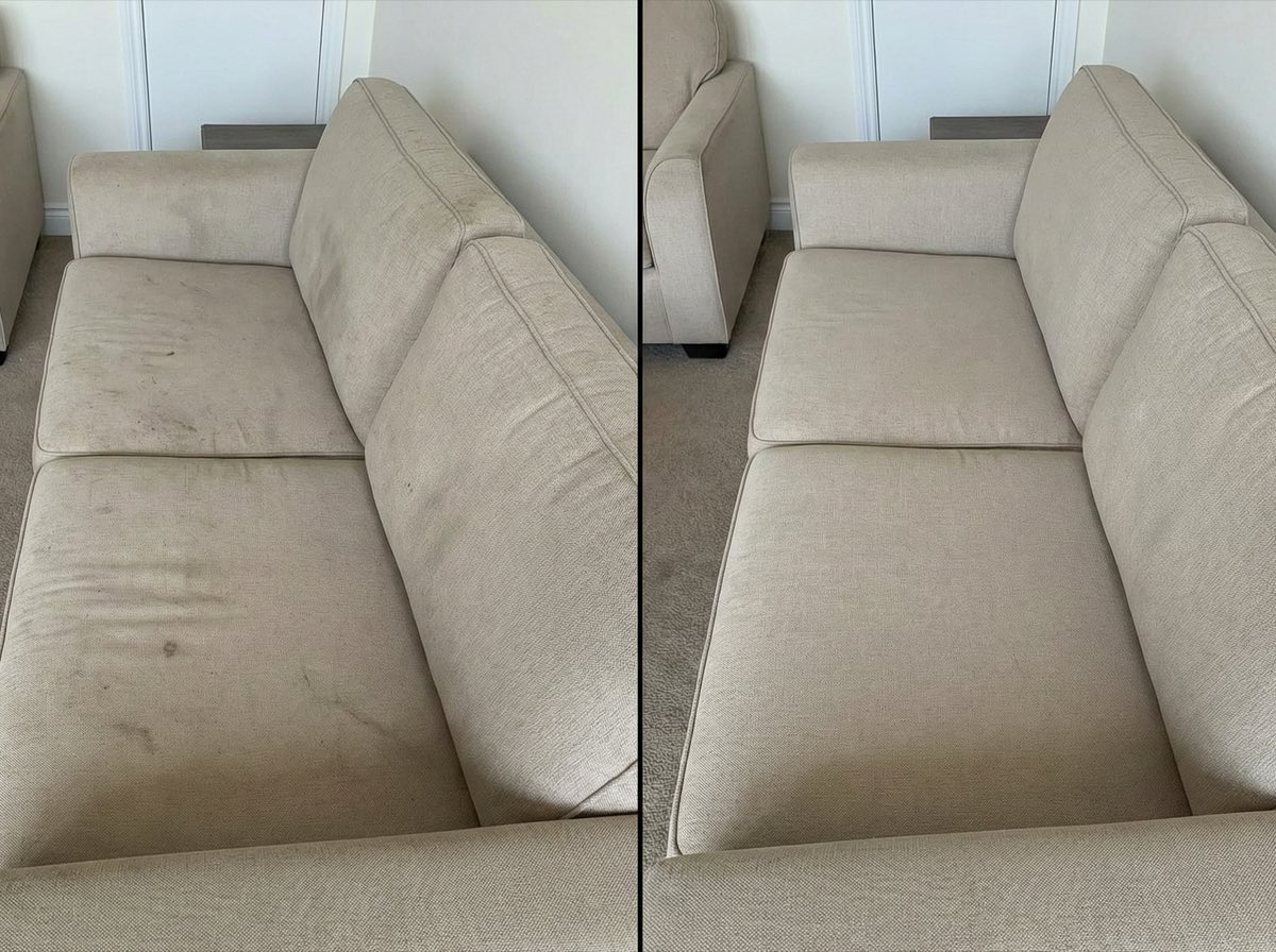 Sofá bege: antes e depois da limpeza