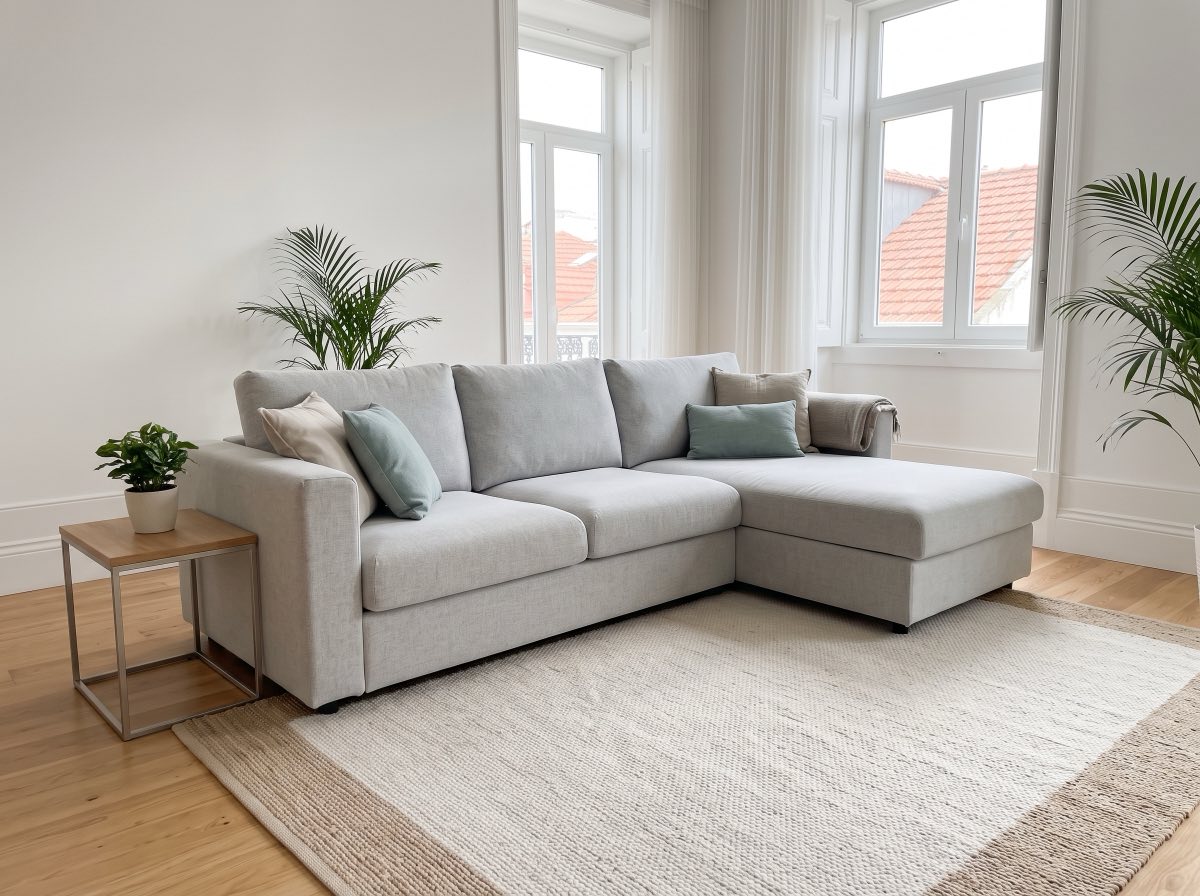 Sofá de canto com chaise longue: depois da limpeza