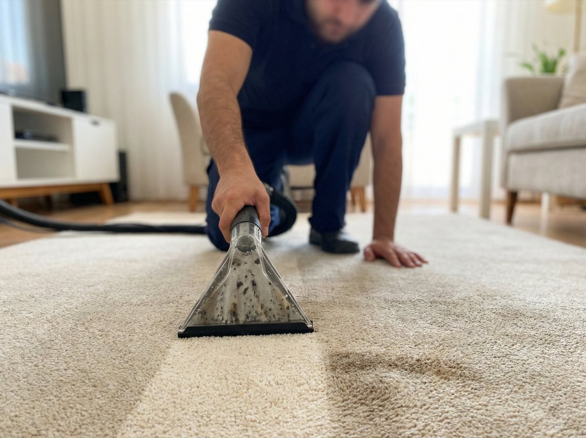 Limpeza de tapete com extratora em casa